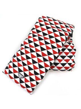 Prada Triangle Logo Hooded All Over Pattern Re-Nylon Down Scarf Red Hoodie